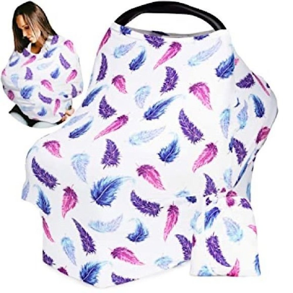 PREMIUM Soft Privacy Nursing Cover / Baby Car Seat Cover Feather print LIKE NEW